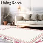 Pink Green Floral Swirl Border Rug