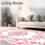 Vintage Pink Floral Medallion Design Rug