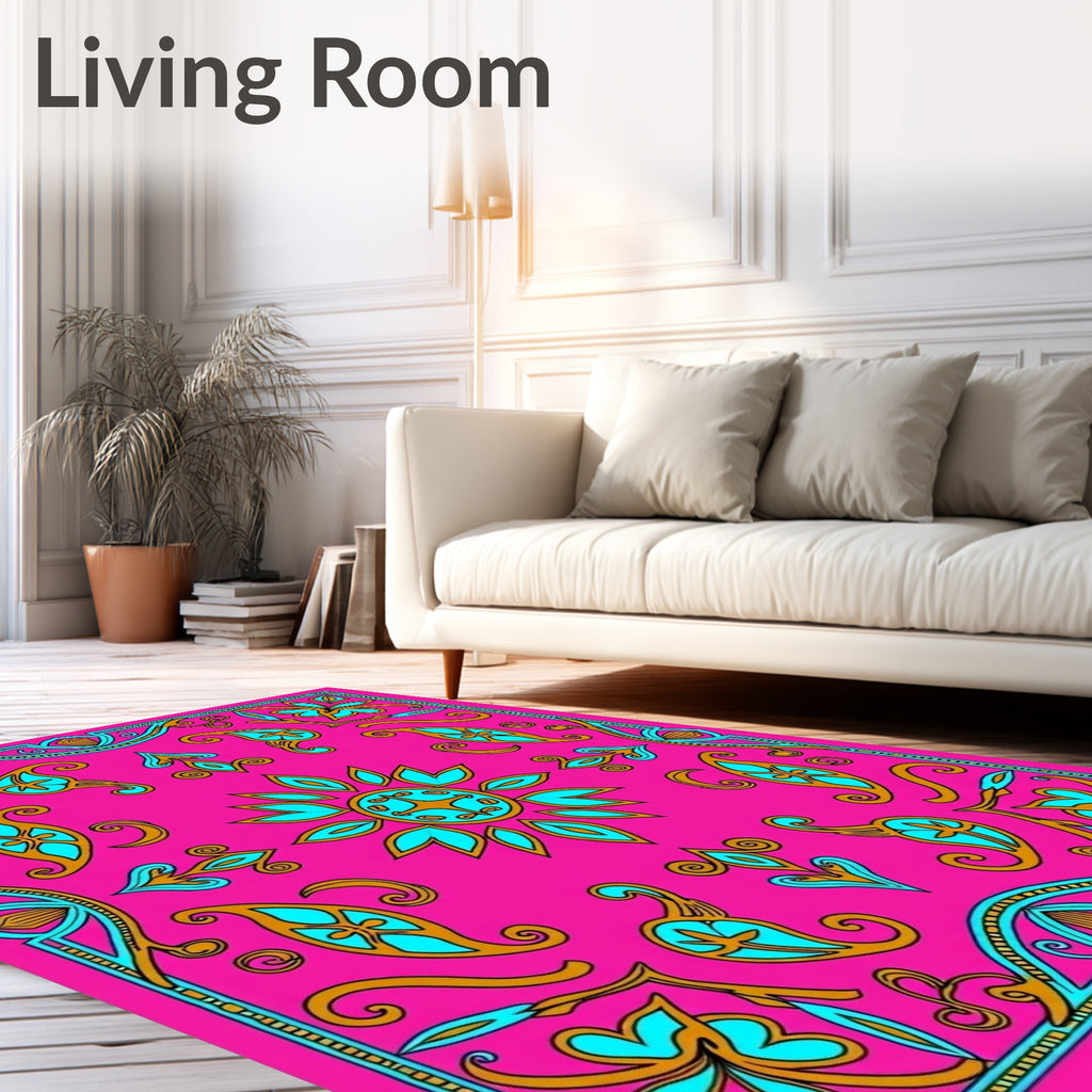 Vivid Pink Paisley Floral Mandala Rug