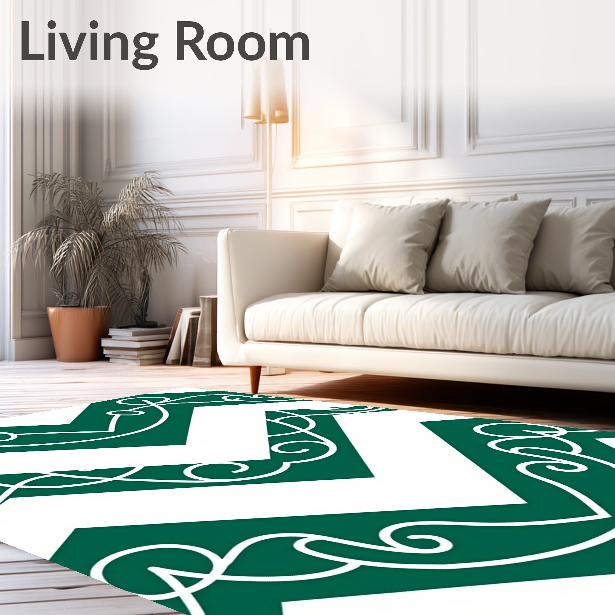 Green White Chevron Scroll Pattern Rug