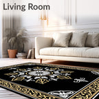 Elegant Black Gold Floral Medallion Rug