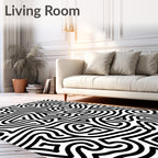 Abstract Black Swirl Line Pattern Rug