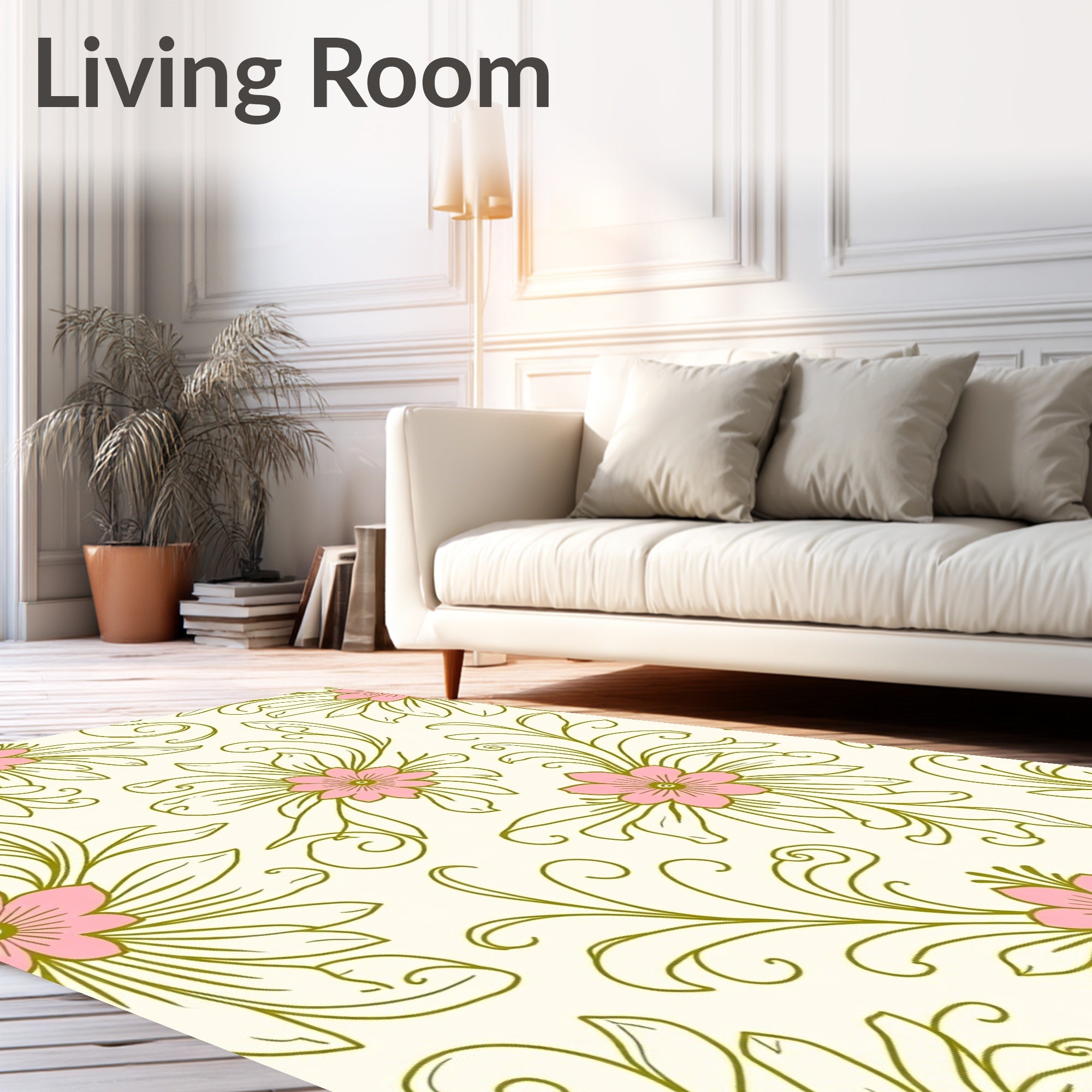 Pink Floral Swirls Pattern Rug