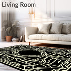 Black and Beige Geometric Outline Pattern Rug