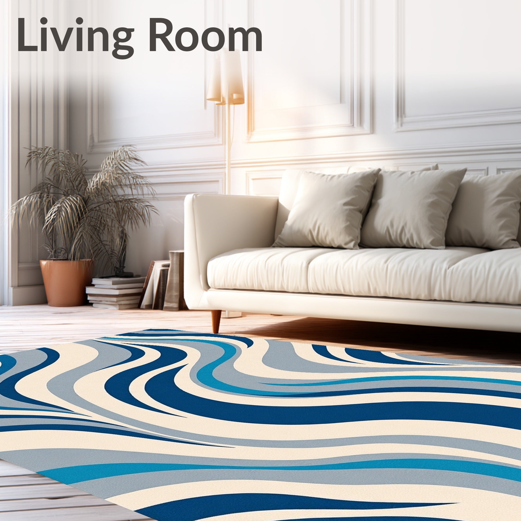 Abstract Blue Cream Swirl Pattern Rug
