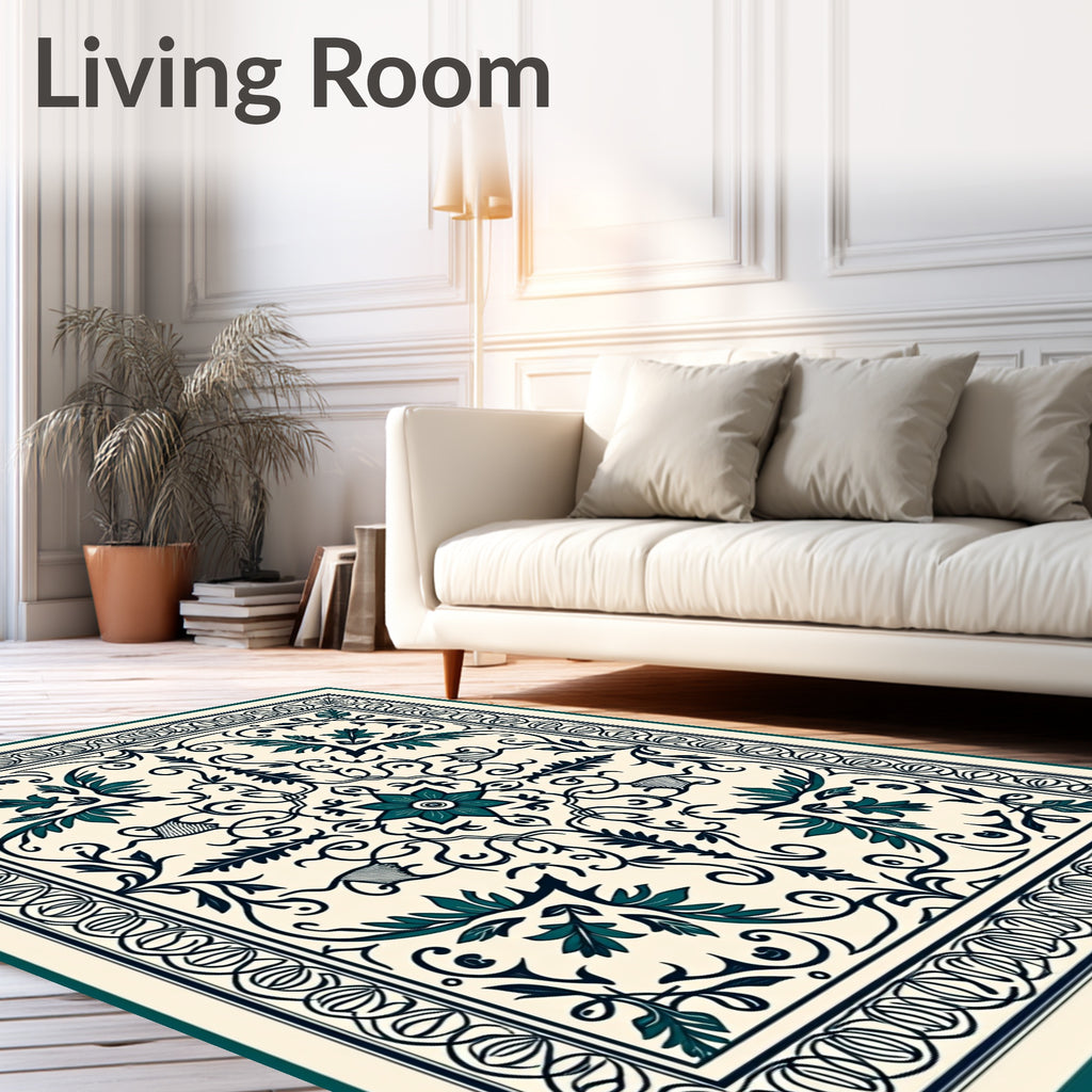 Elegant Floral Scroll Work Design Rug