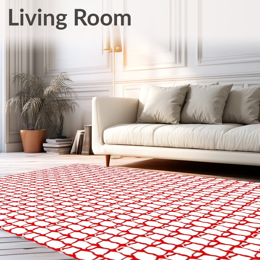 Bold Red Abstract Grid Pattern Rug