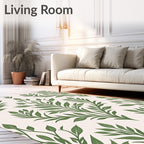 Green Leafy Damask Floral Pattern Rug