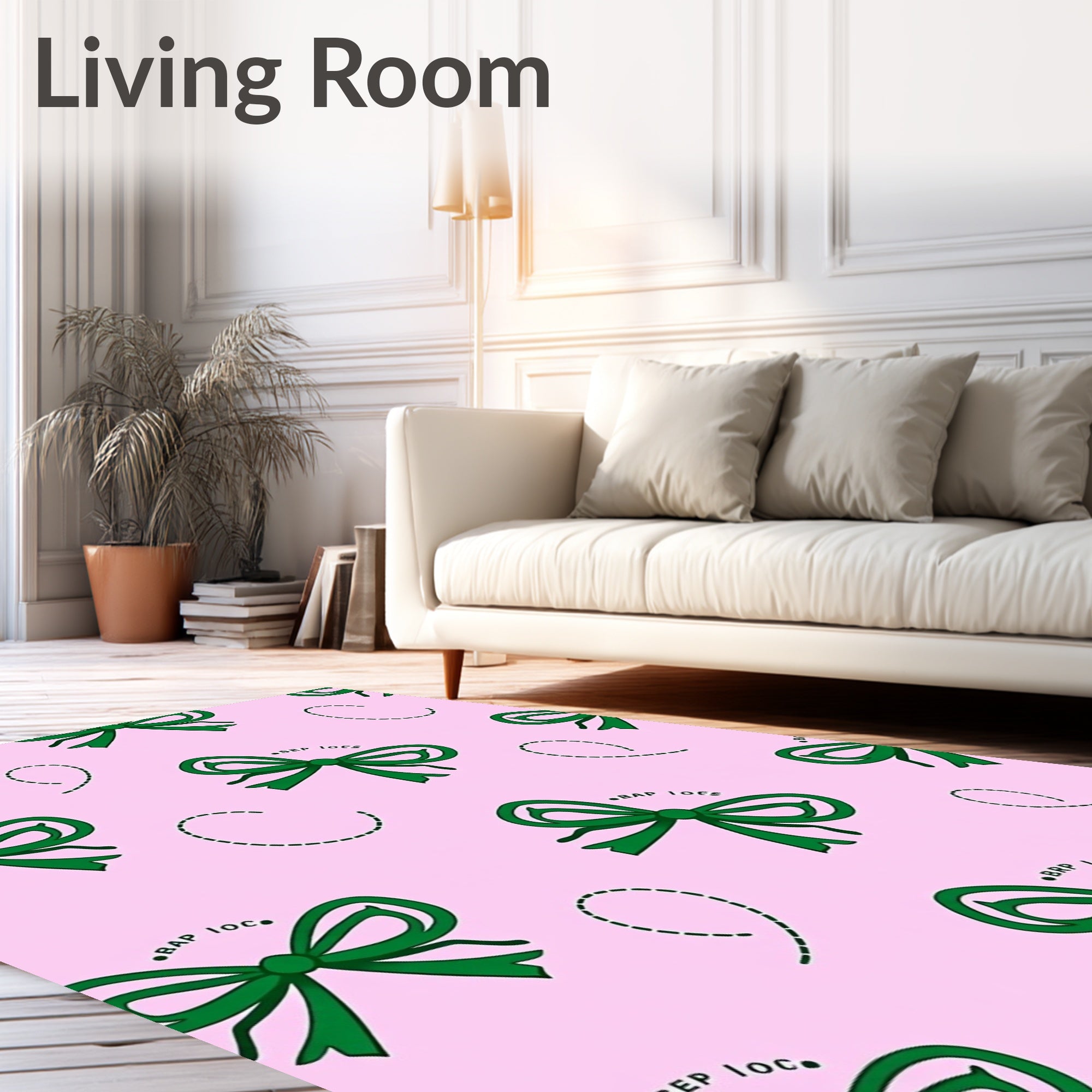 Green Bows And Dashed Lines Pattern Rug