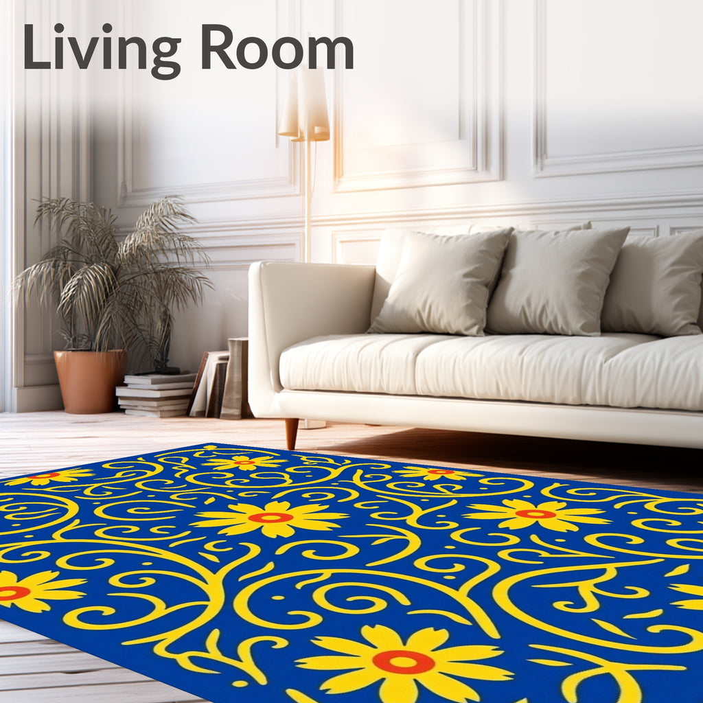 Vibrant Yellow Floral Swirls Rug