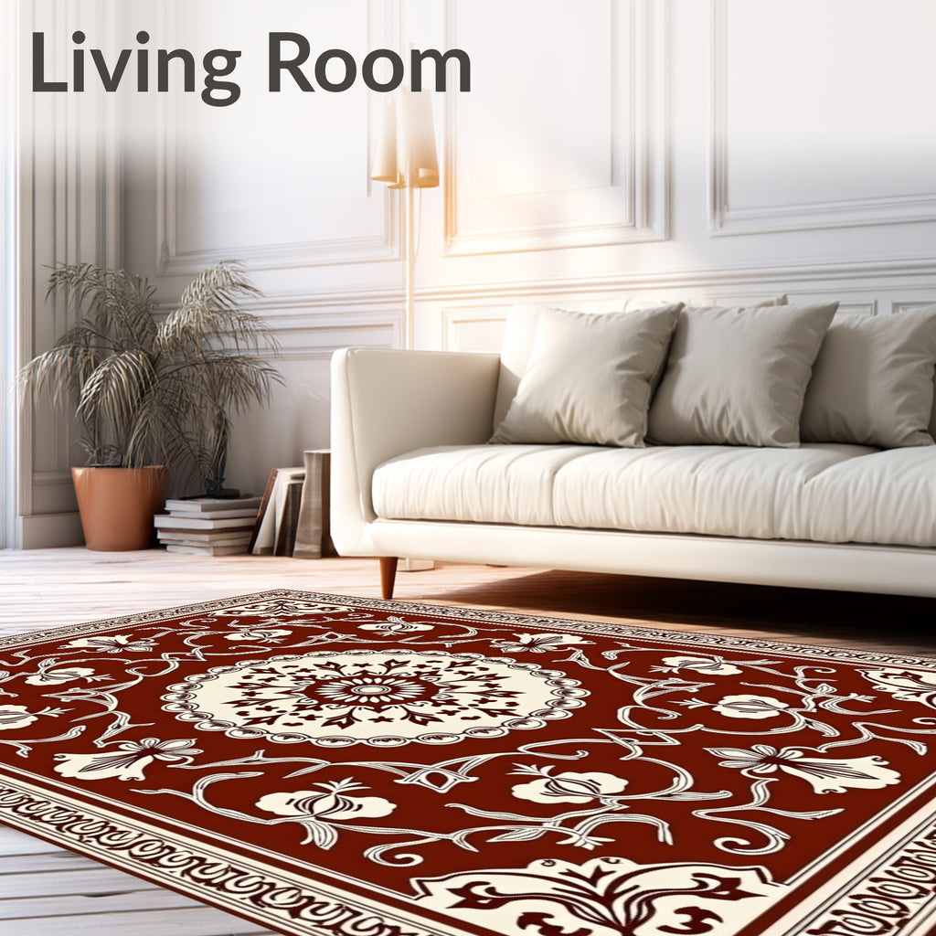 Classic Floral Swirls Mandala Design Rug