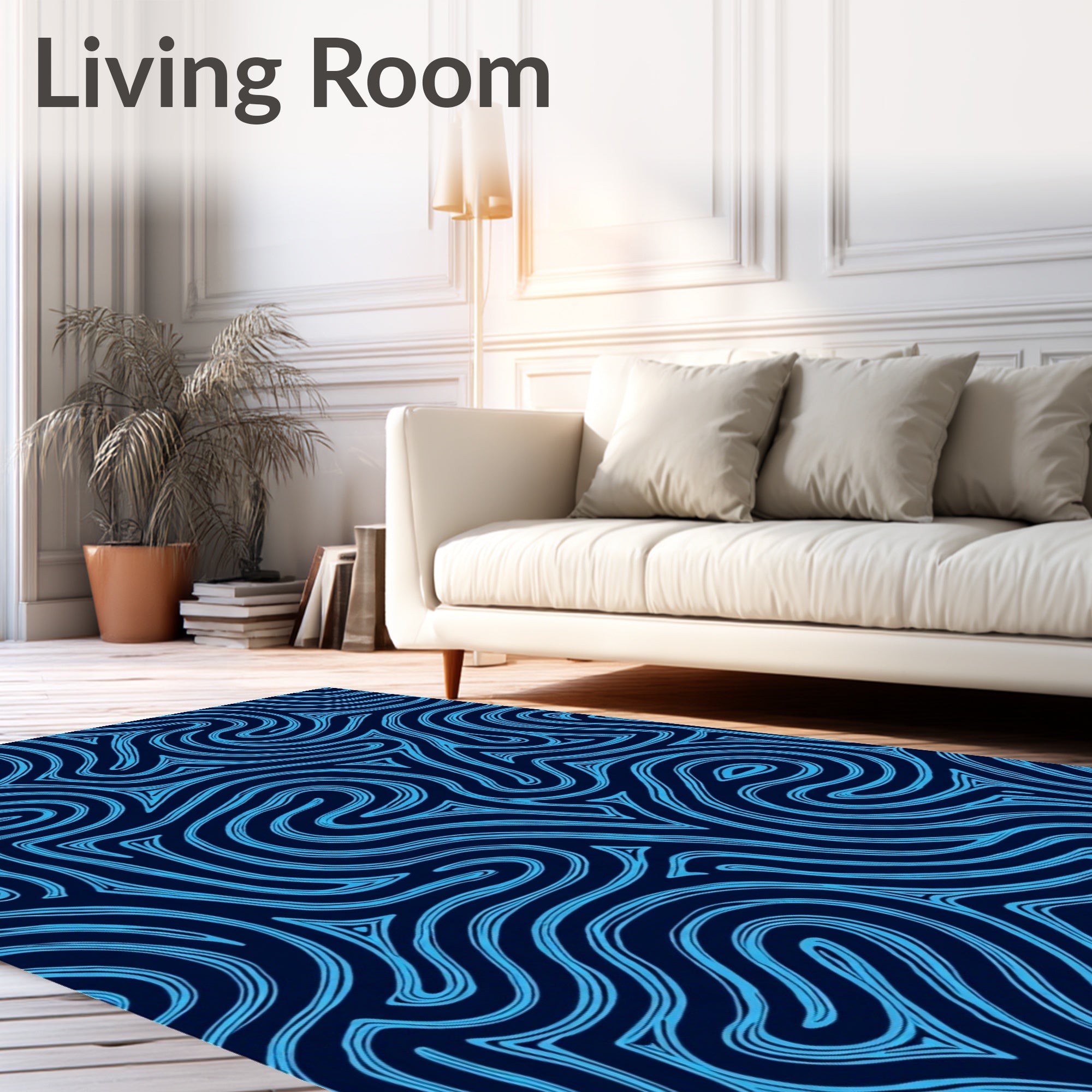 Abstract Blue Swirls Pattern Rug