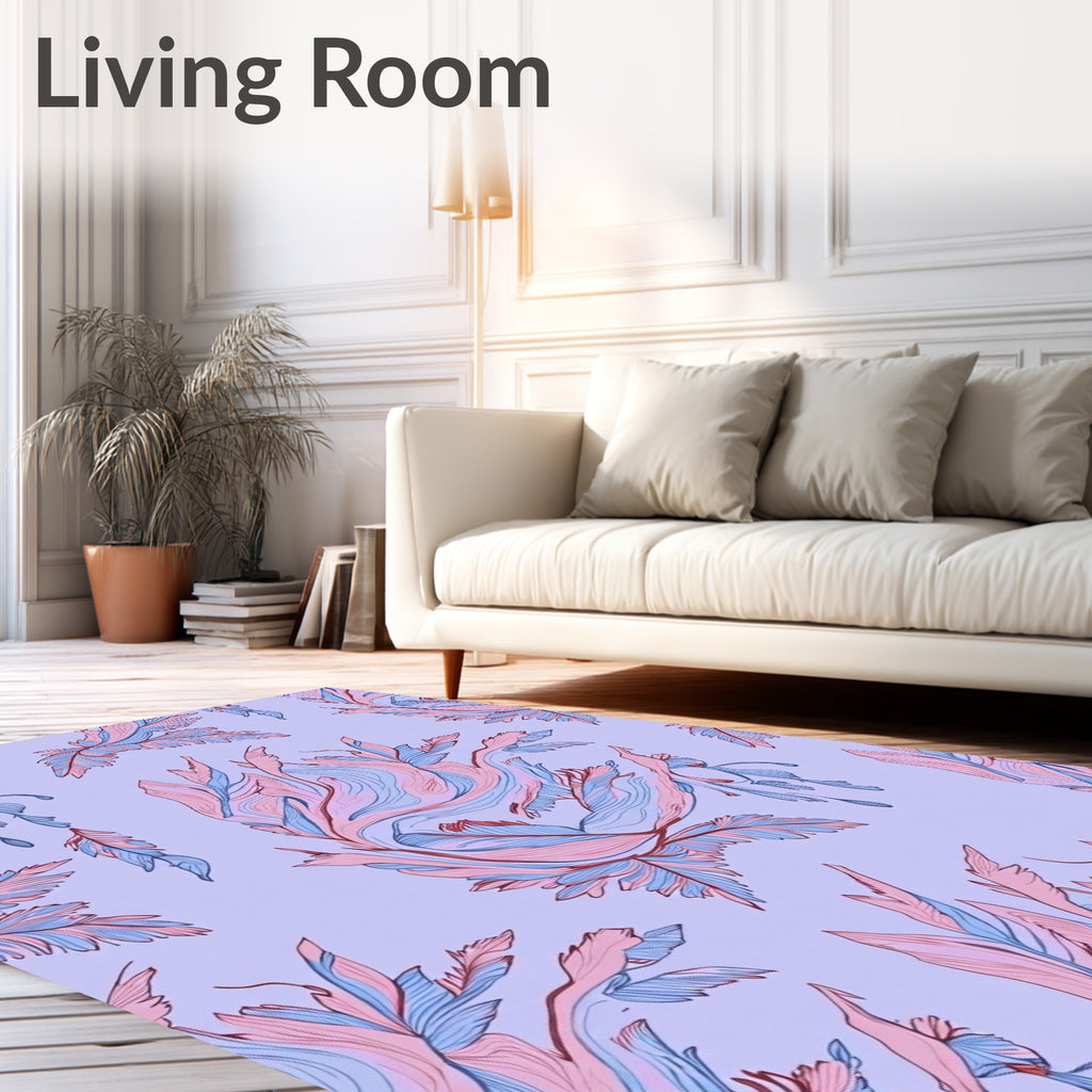 Whimsical Feather Pattern Blush Blue Rug