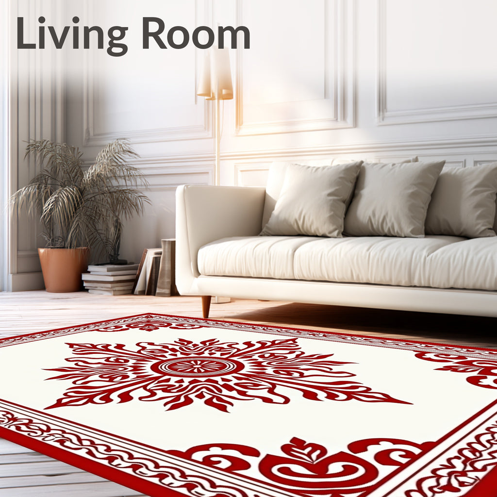 Red Ornamental Floral Medallion Rug