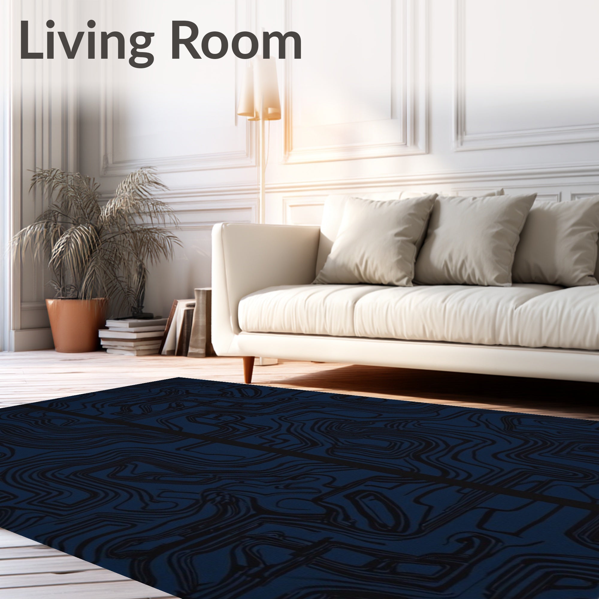 Navy Abstract Line Art Rug