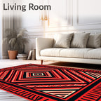 Red Black Geometric Zigzag Diamond Rug