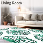 Emerald Green Damask Pattern Rug