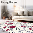 Crimson Vine Scroll Floral Pattern Rug