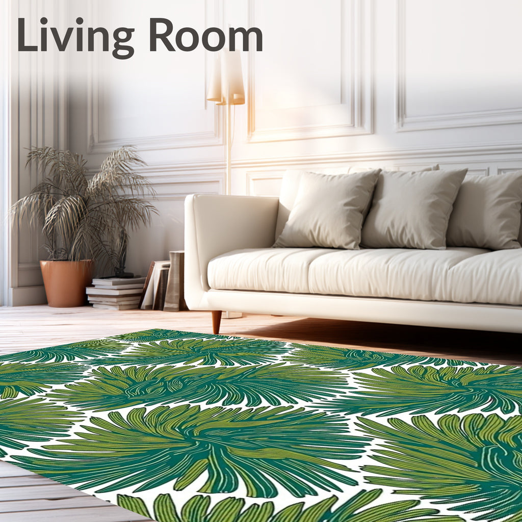 Green Palm Leaf Pattern Rug