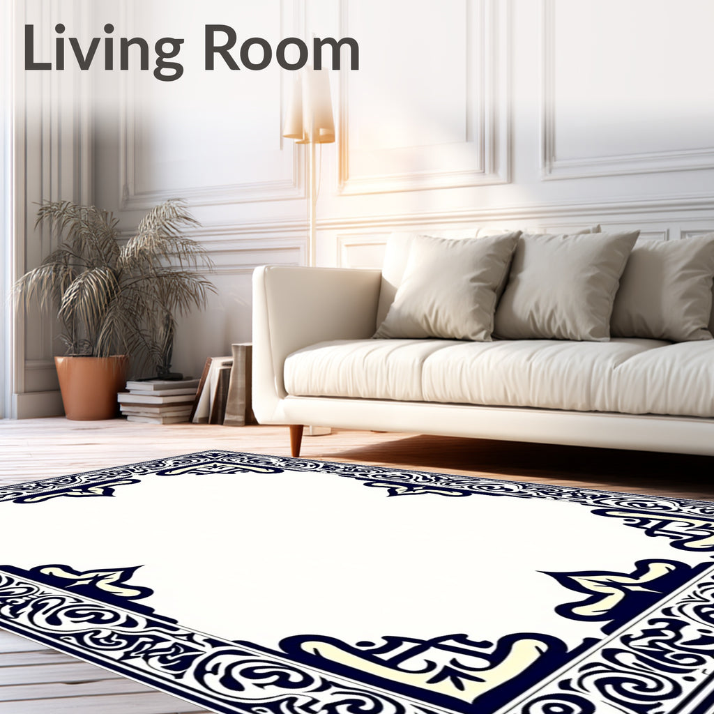 Traditional Blue Ivory Scroll Pattern Rug