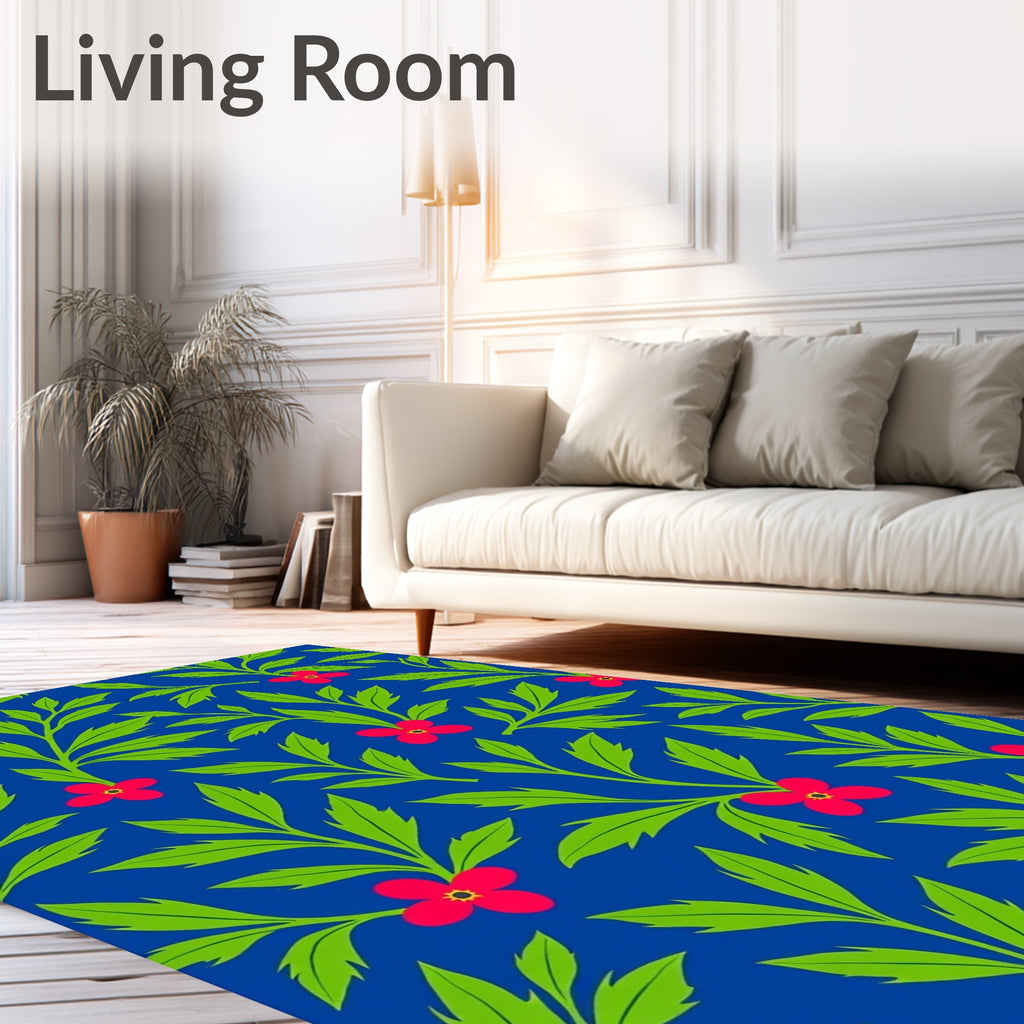 Vibrant Crimson Blossom Foliage Rug