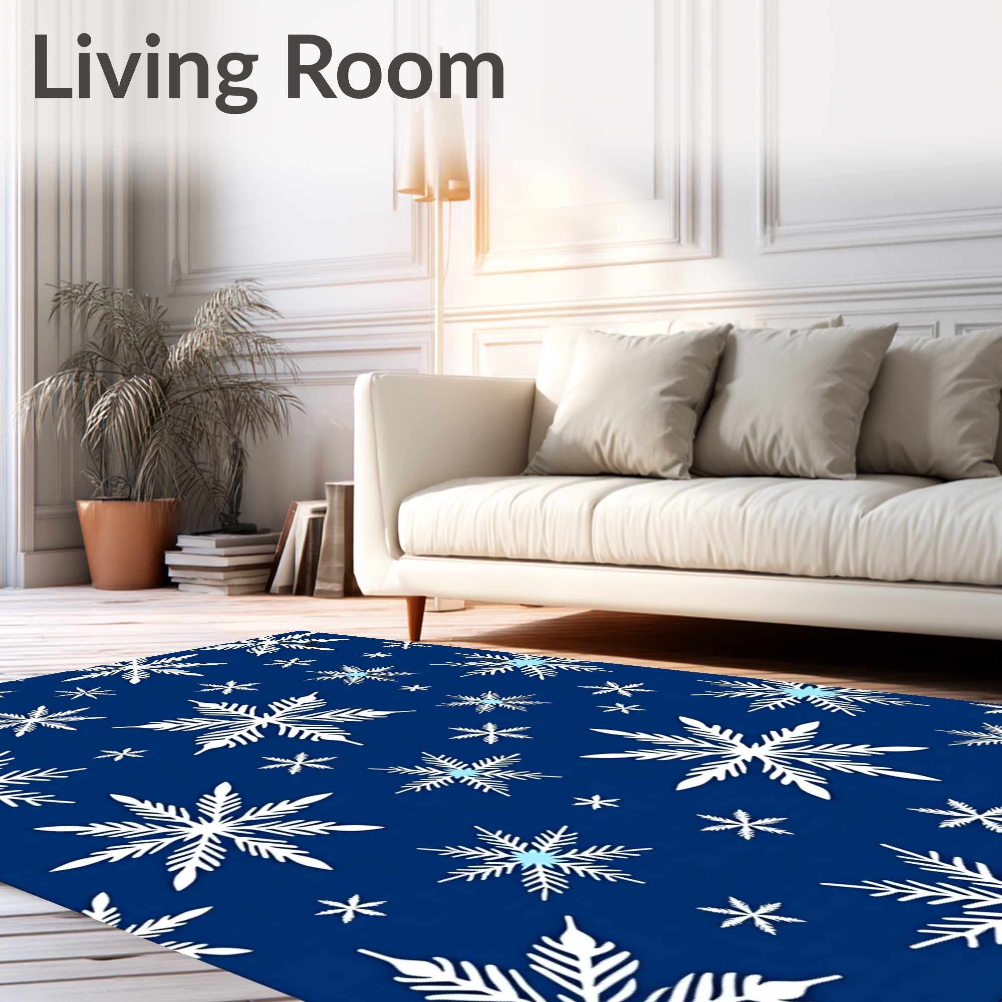 Deep Blue Snowflake Winter Art Rug