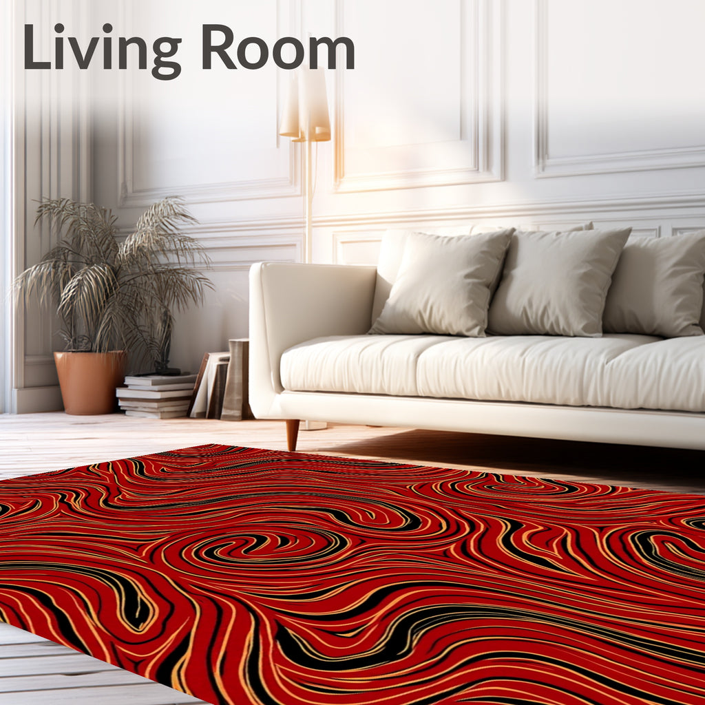 Abstract Swirling Red Gold Pattern Rug