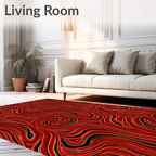 Abstract Swirling Red Gold Pattern Rug