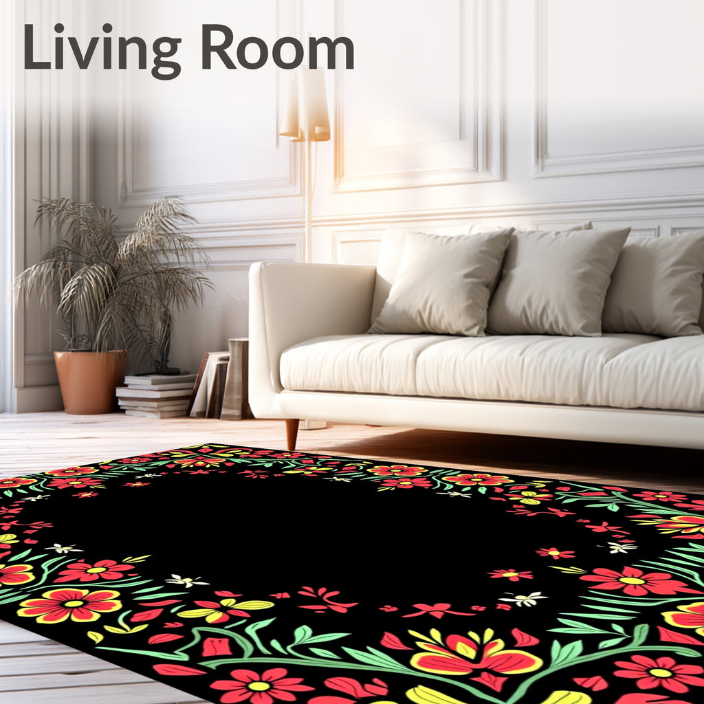 Vibrant Floral Border Design Rug