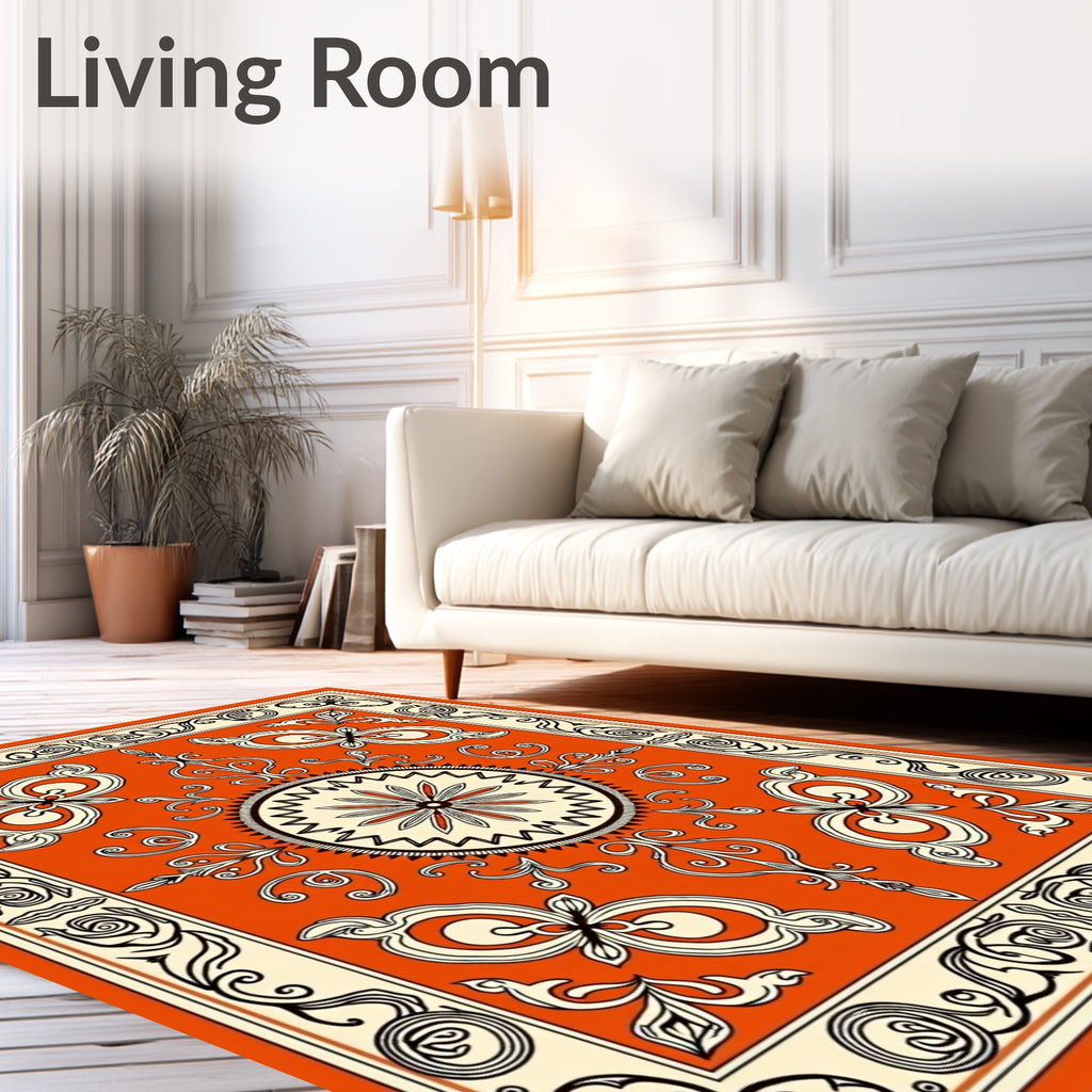 Ornate Floral Medallion Orange Cream Rug