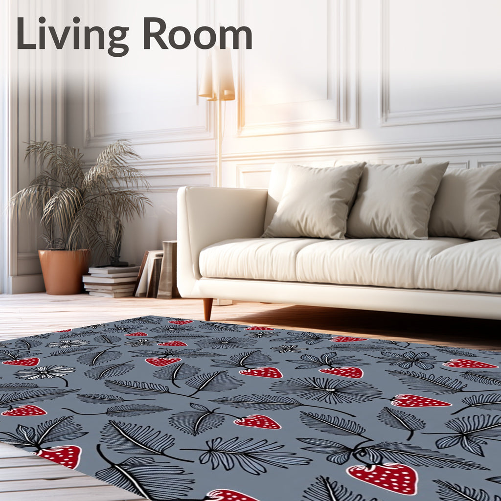 Red Strawberry Leaf Patterned Rug