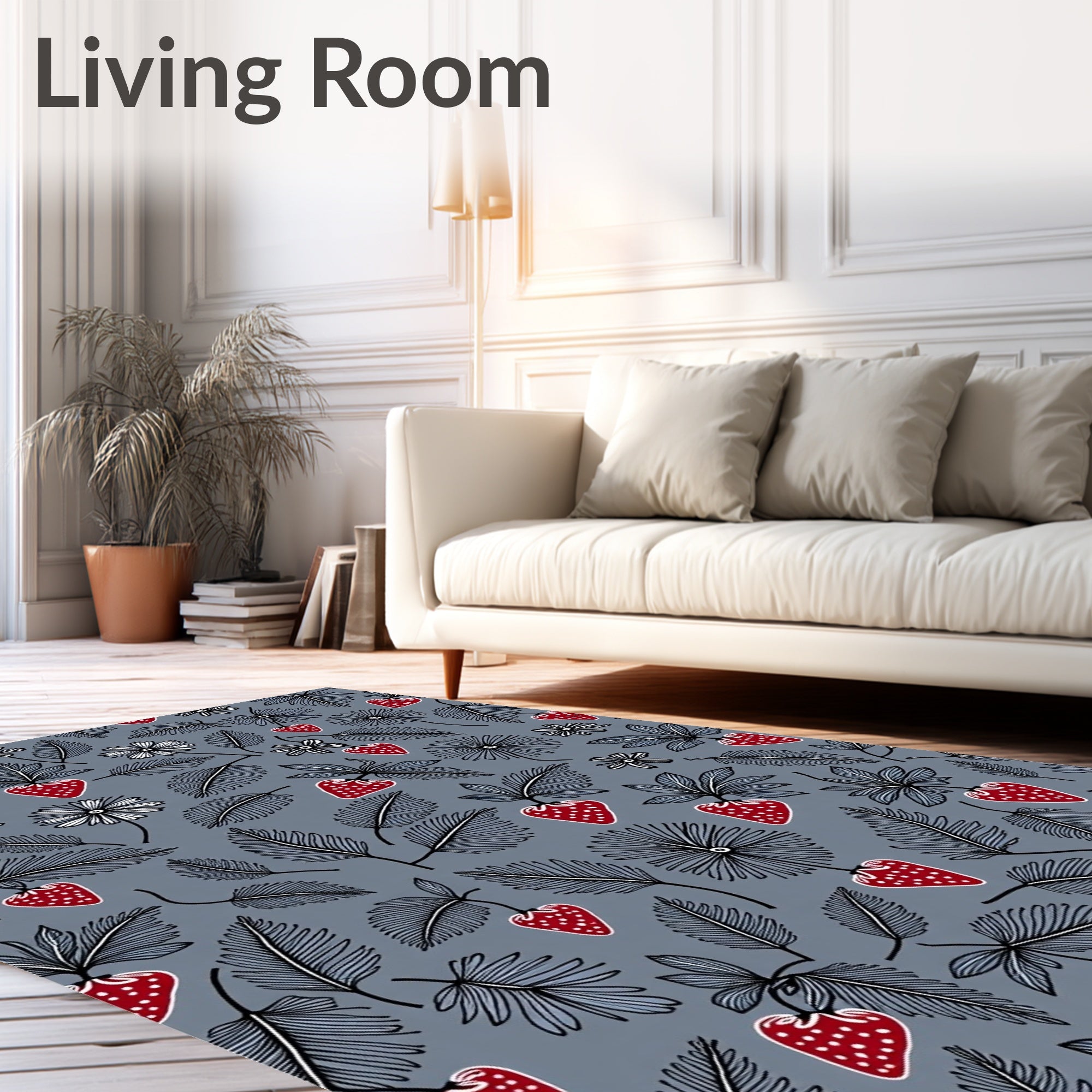 Red Strawberry Leaf Patterned Rug