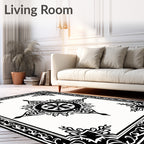 Ornate Black And White Medallion Rug