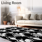 Classic Black White Floral Print Rug