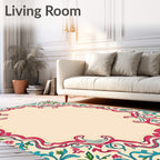 Elegant Floral Scrollwork In Pink Teal Rug
