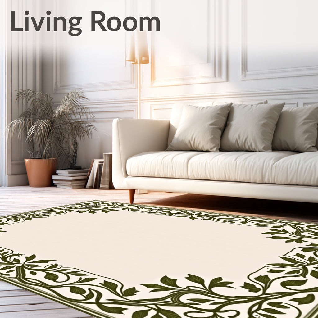 Green Floral Vine Border Design Rug