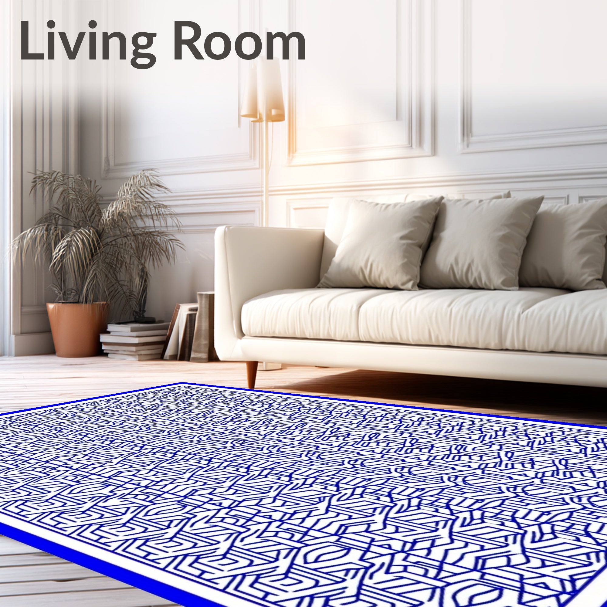 Blue Abstract Geometric Maze Rug