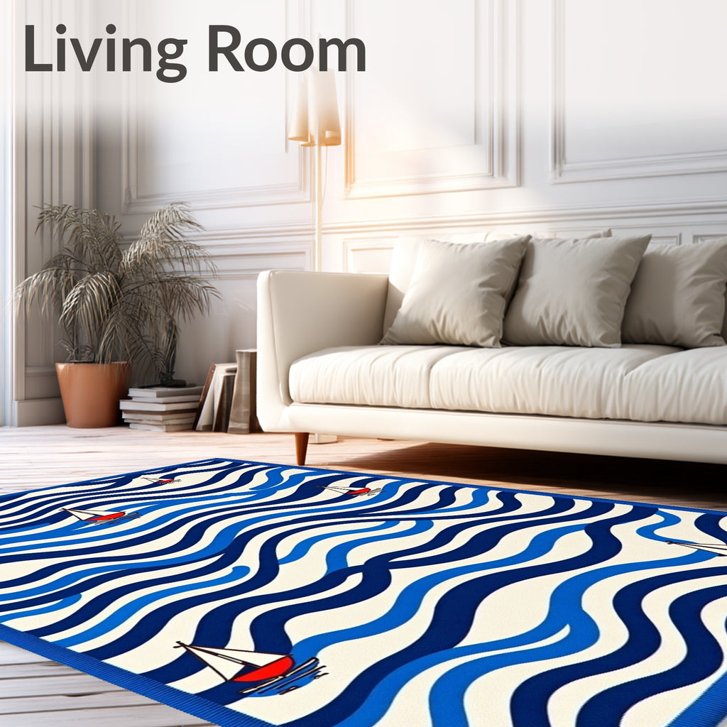 Nautical Sailboat Wave Pattern Rug