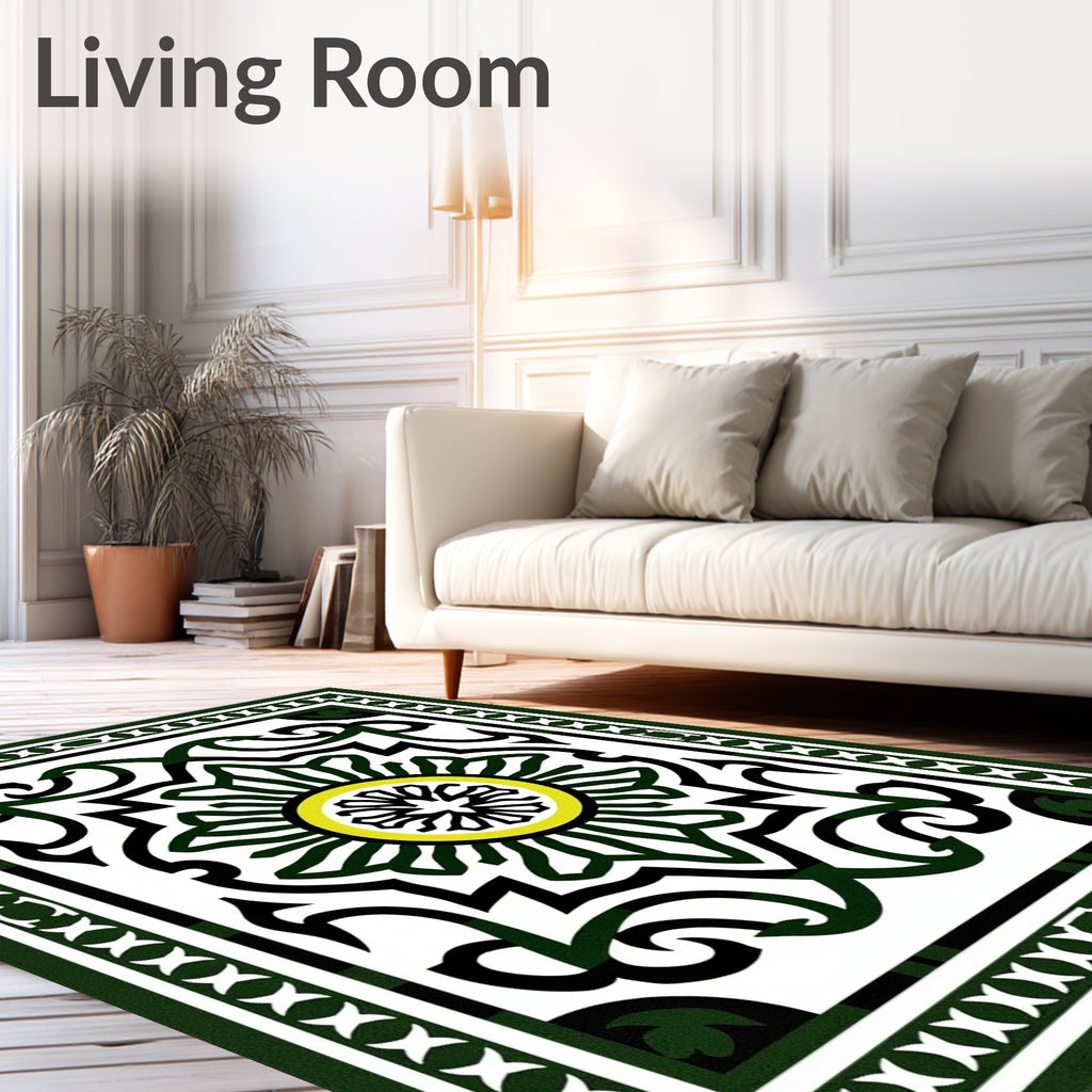 Detailed Floral Patterned Green Artwork Rug