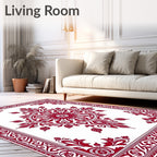 Classic Red White Medallion Border Rug