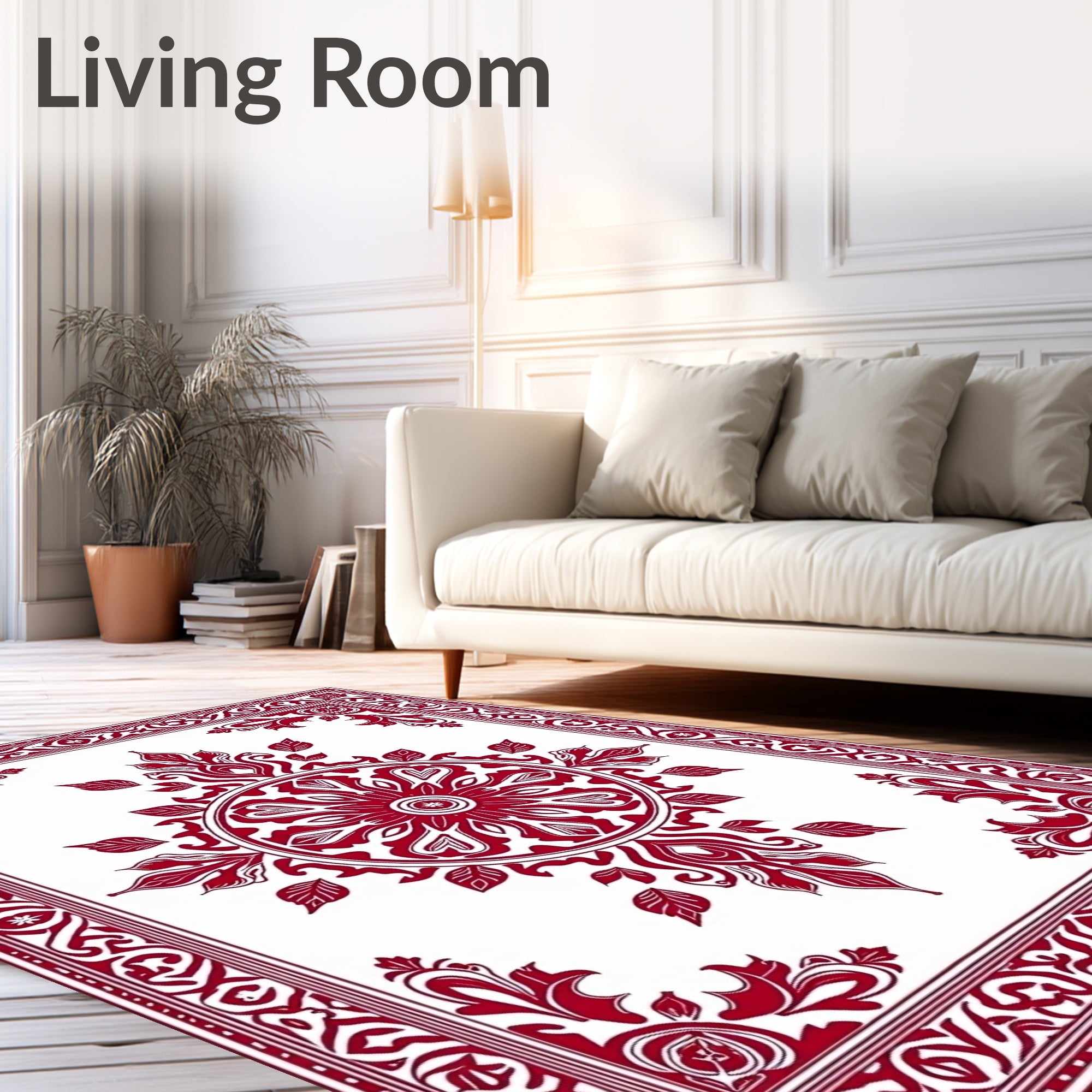 Classic Red White Medallion Border Rug
