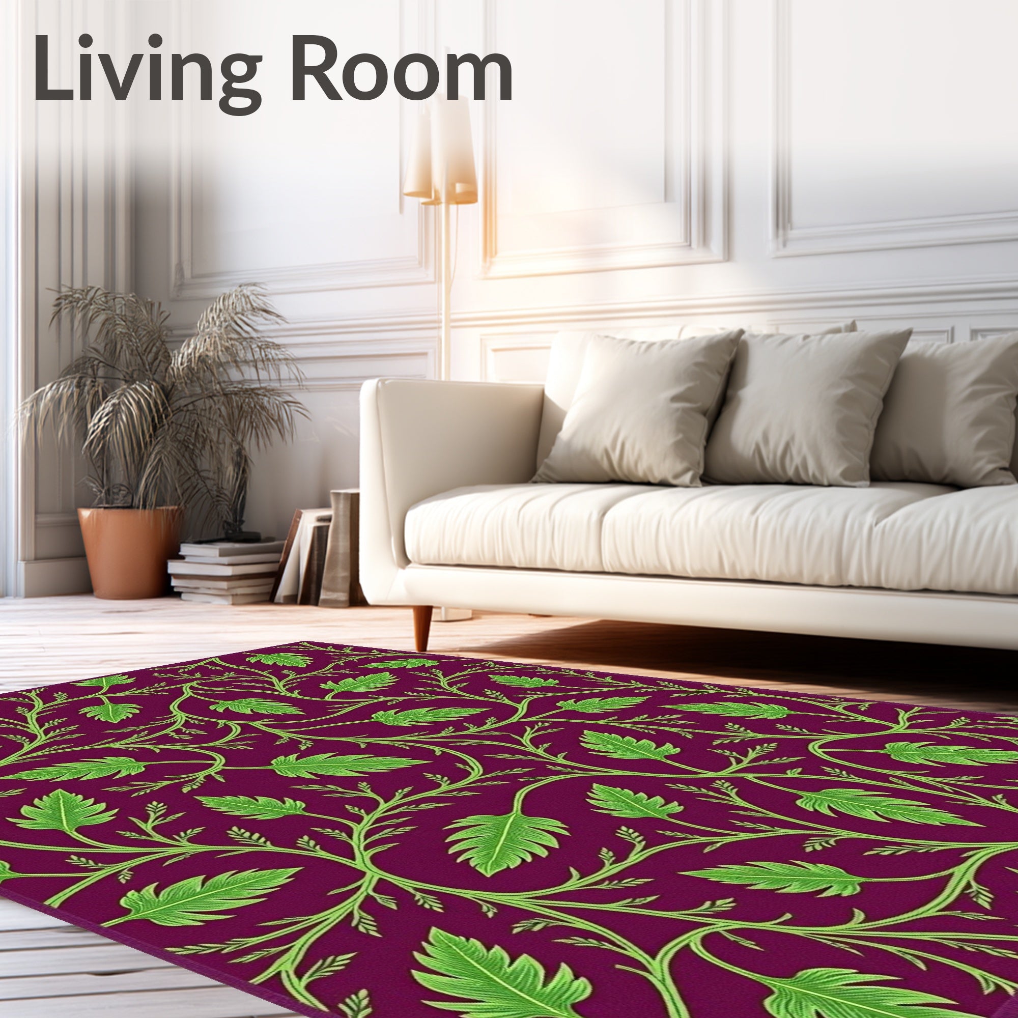 Vibrant Green Leaf Vine Pattern Rug