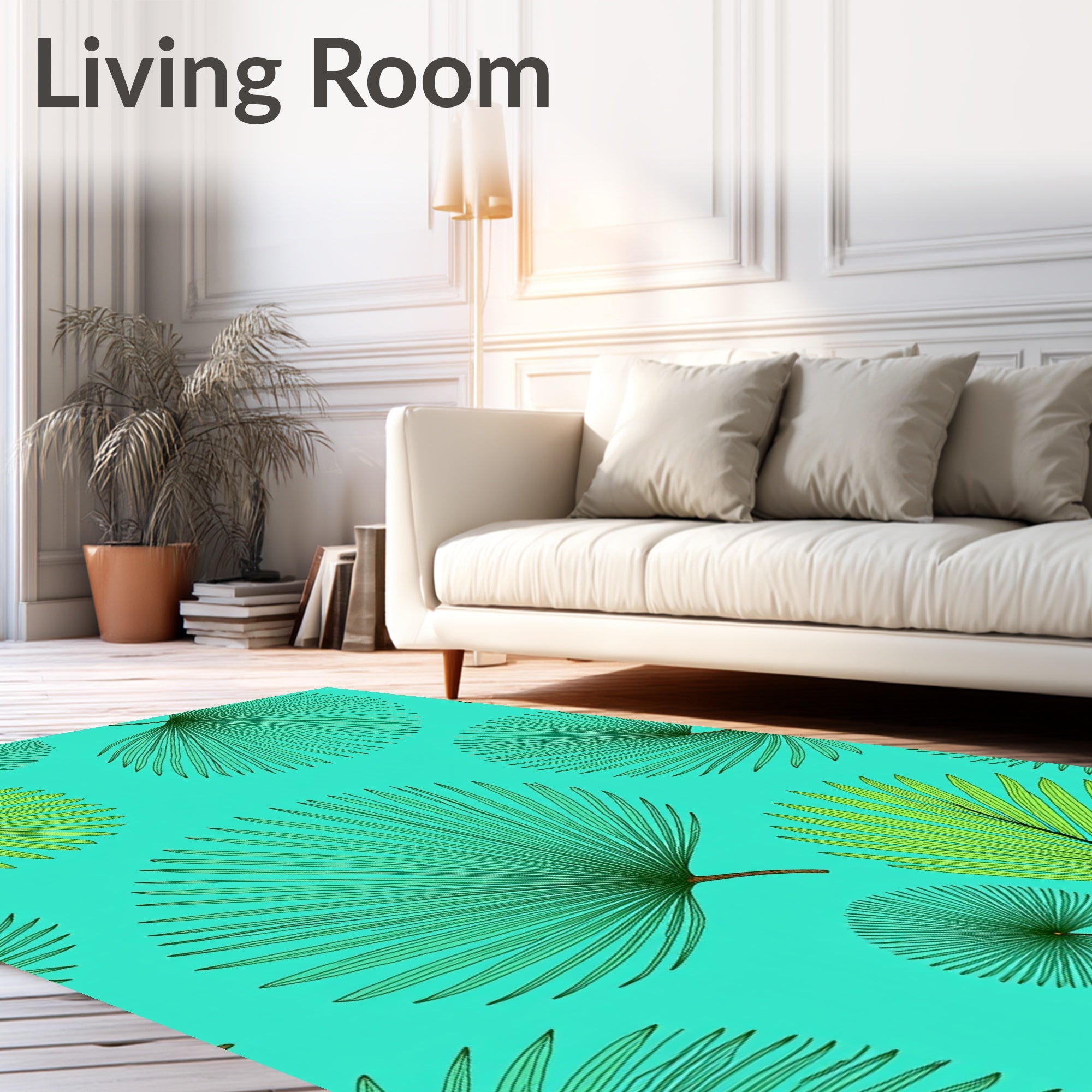 Tropical Palm Leaf Pattern Rug