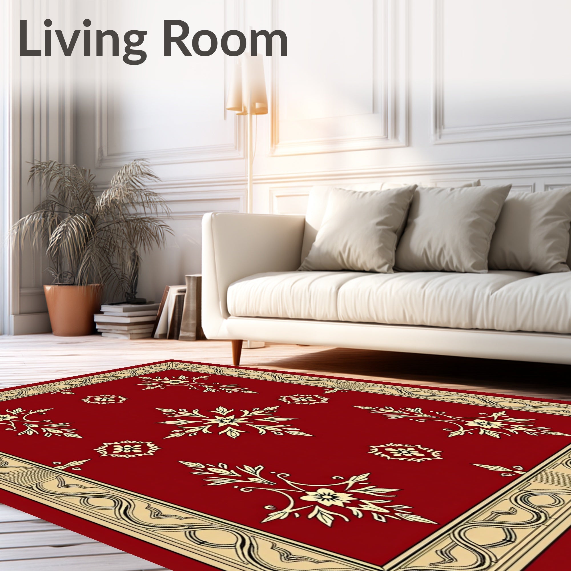 Red Floral Medallion Cream Border Rug