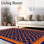 Ornate Orange And Indigo Diamond Pattern Rug