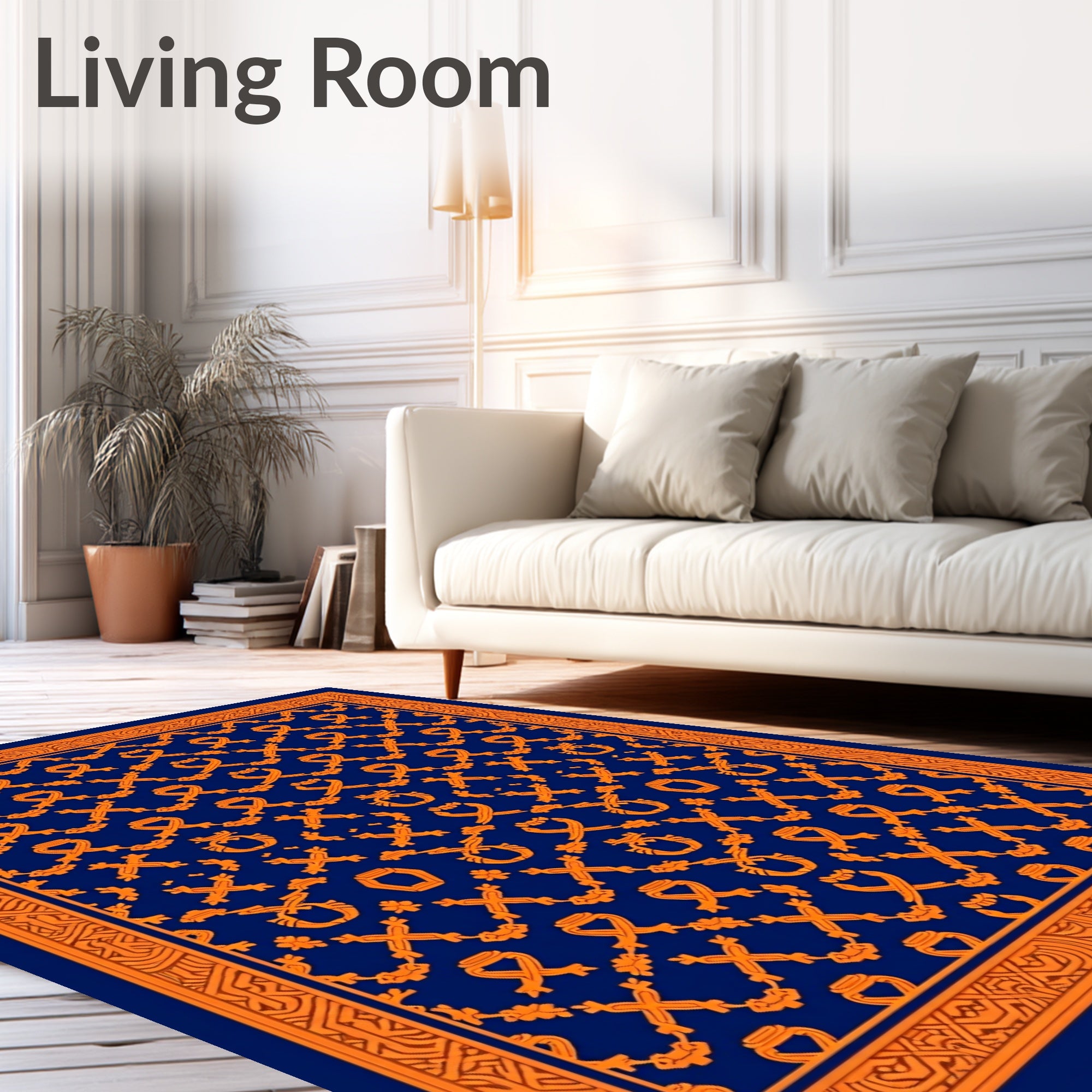 Ornate Orange And Indigo Diamond Pattern Rug