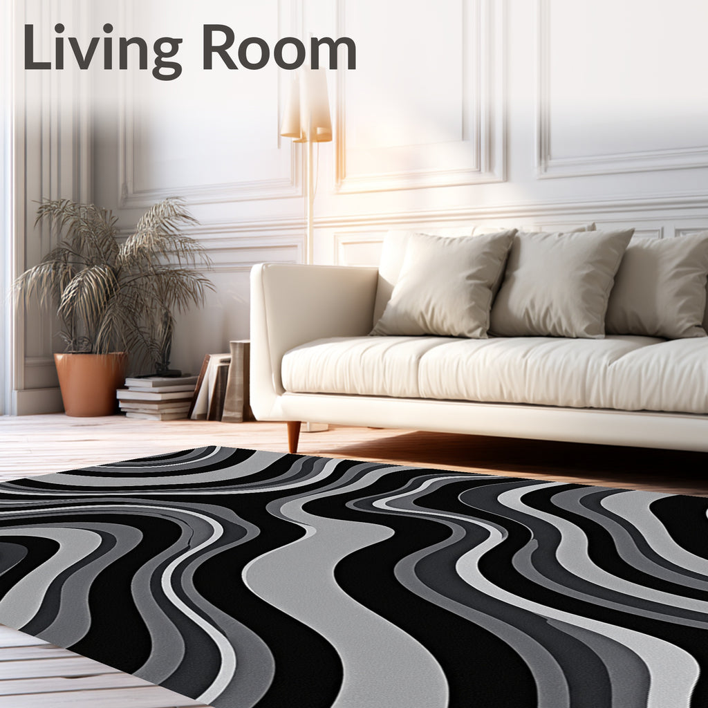 Monochrome Abstract Wave Pattern Rug