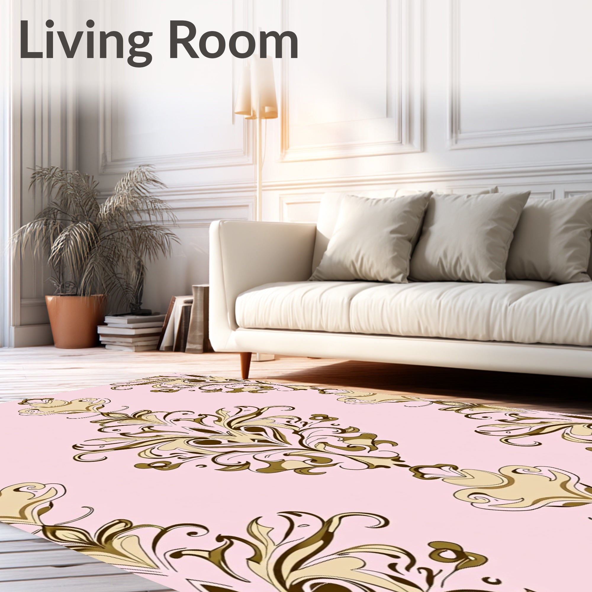 Elegant Gold Floral Damask Pattern Rug