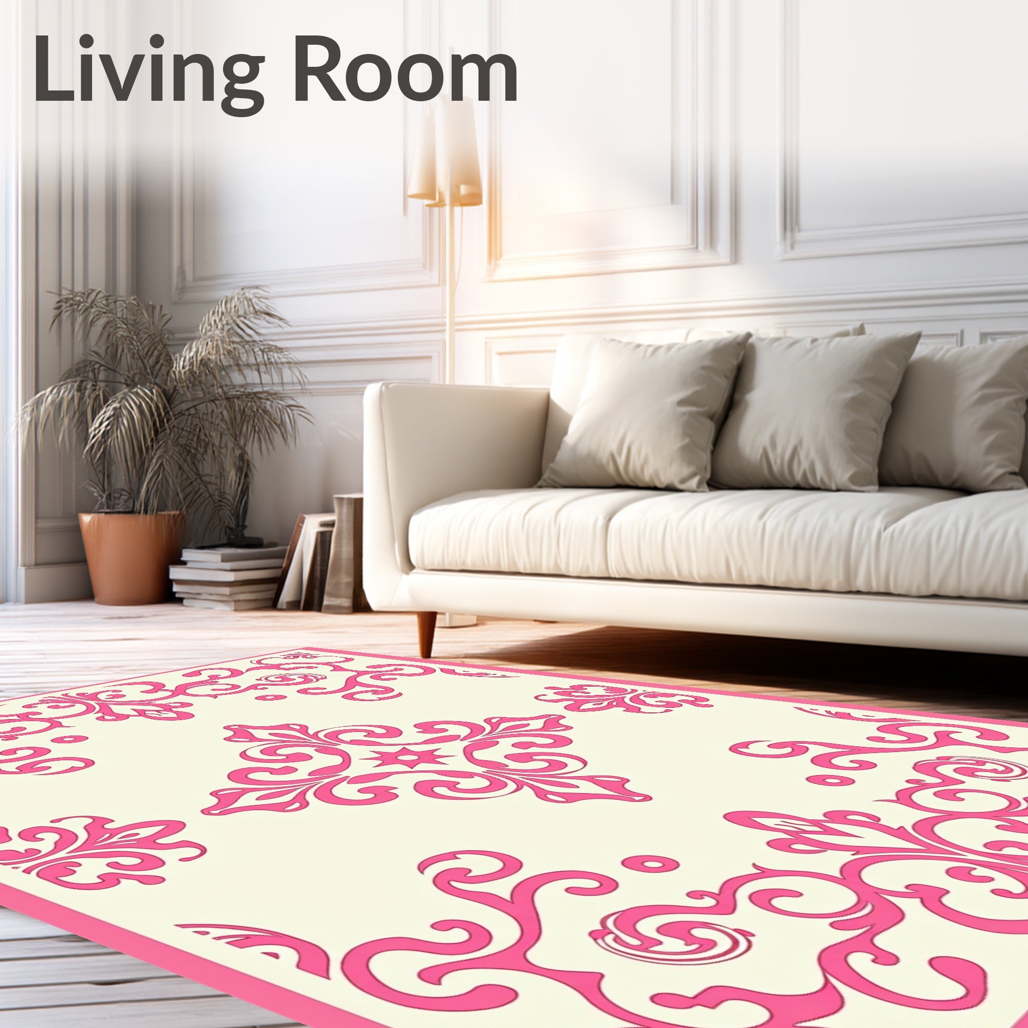 Pink Flourish Damask Pattern Rug