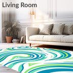 Green Blue Swirl Organic Pattern Rug